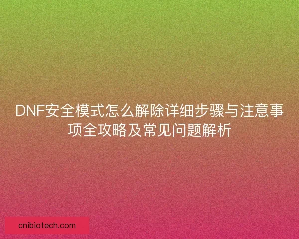 DNF安全模式怎么解除详细步骤与注意事项全攻略及常见问题解析
